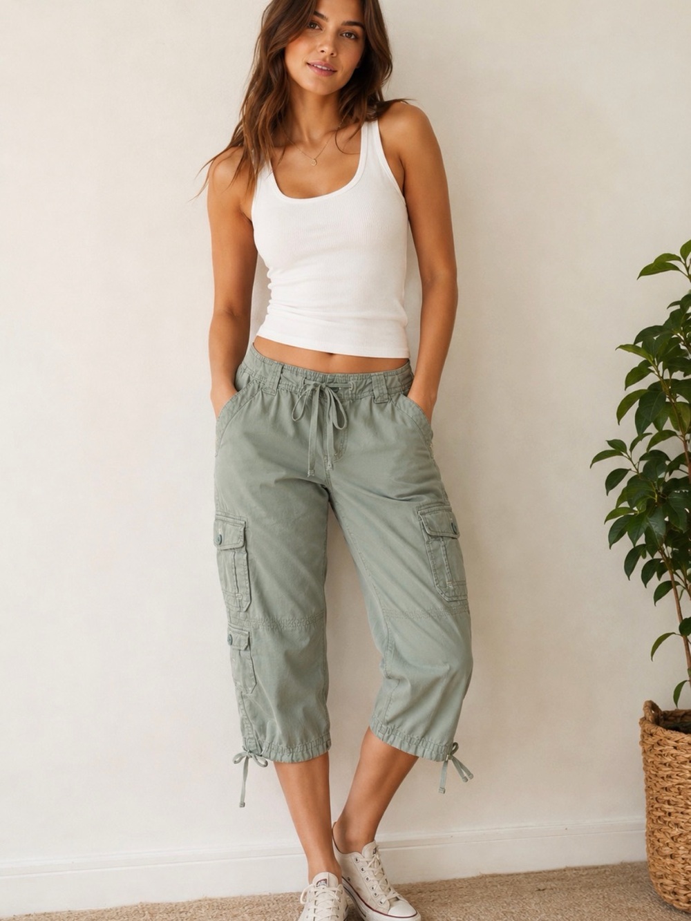 Eddie Bauer Sage Green Cargo Capri Pants